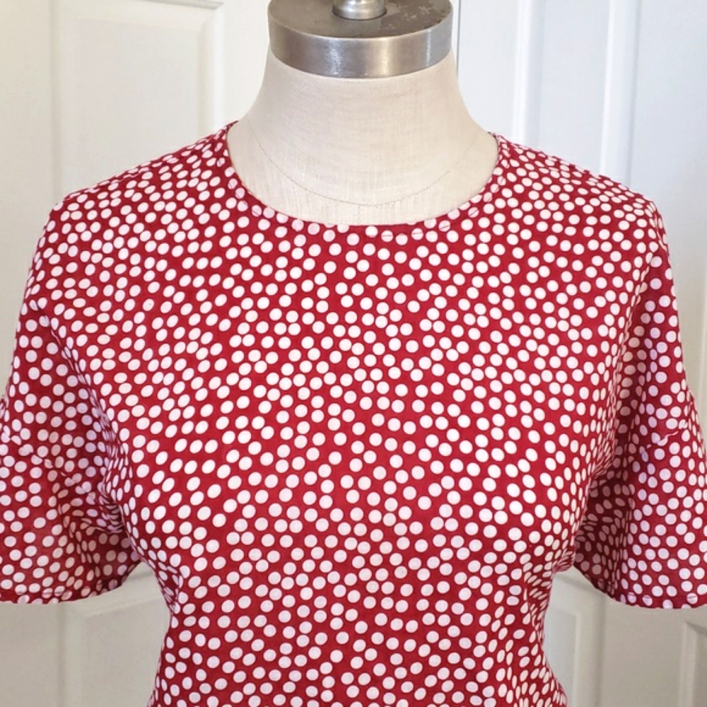 Vintage United Colors of Benetton Red White Polka Dot Blouse Relaxed M L - Picture 7 of 10